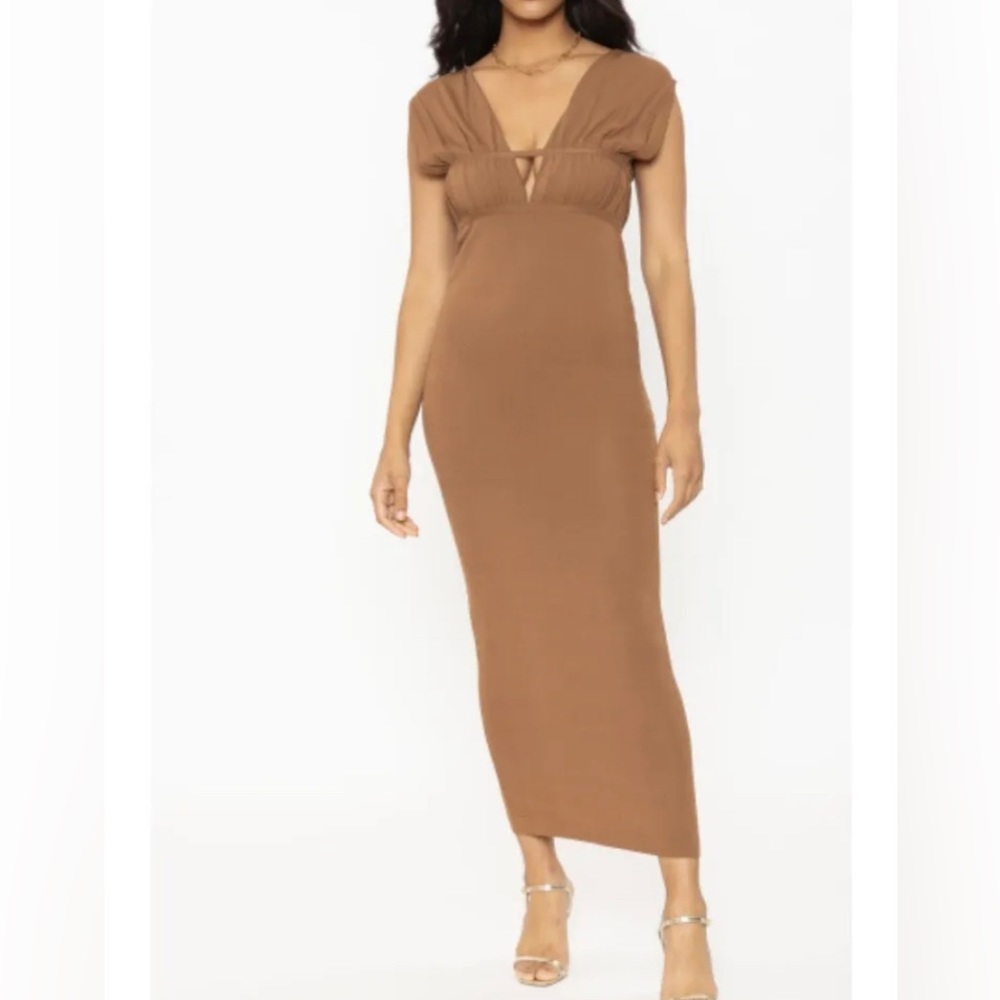 Ronny Kobo goddess style Cut-out sides maxi dress cover-up nwts tan resort spa